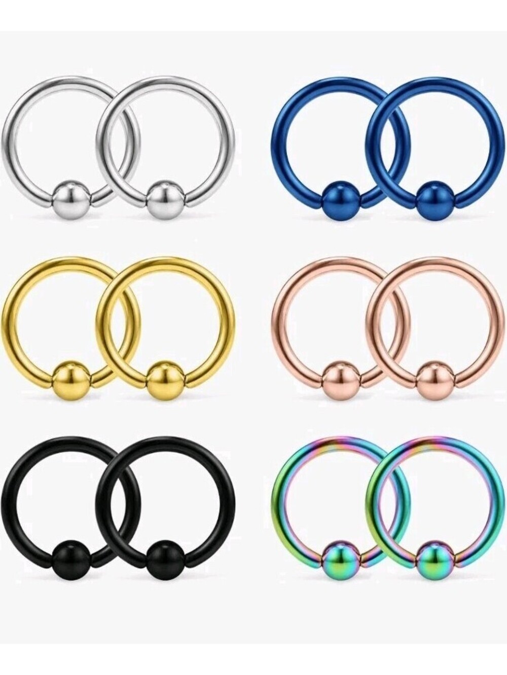 Ruifan 12PCS 14G 316L Surgical Steel Captive Bead Nose Tragus Lip Nipple Bell...